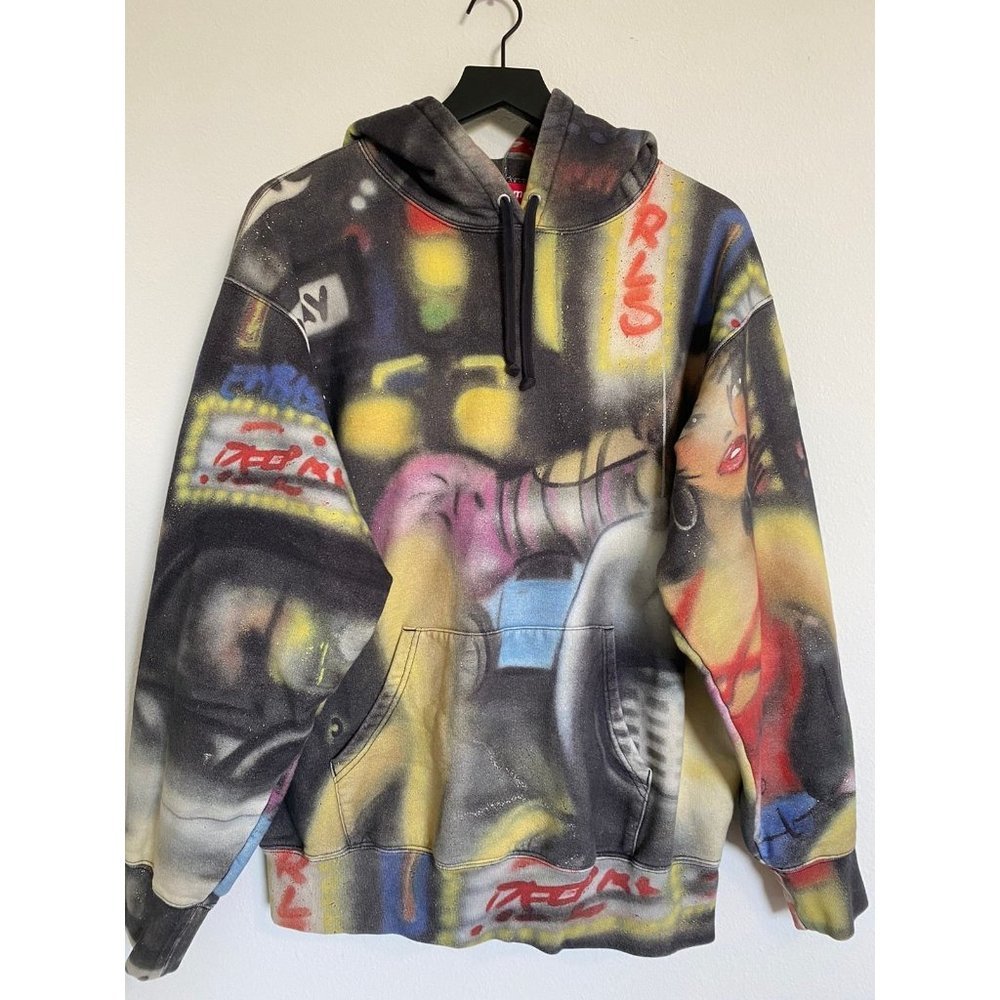 Supreme Pink Lady Hoodie Graffiti Allover Print Streetwear Logo Mens Oversized - Picture 4 of 10